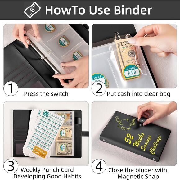 Save $10,010 w/ 52 Week Money Saving Challenge Binder w/Cash Envelopes Trackers - Picture 2 of 6